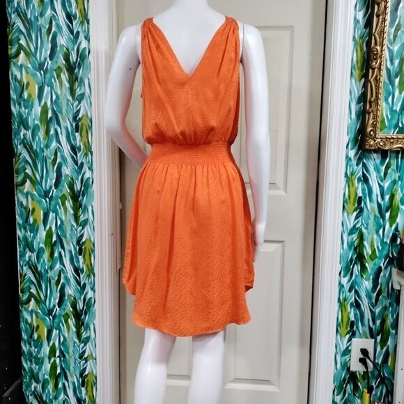 Rebecca Taylor 100% Silk Ruffled Blouson Summer Dress Vibrant Orange Women's 8 - Picture 5 of 15